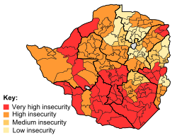Map showing the food insecurity in Zimbabwe in June 2008