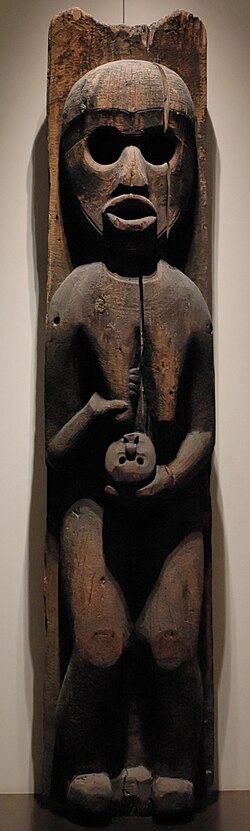 Kwakwaka'wakw house pole depicting a woman holding an infant, second half of the 19th century