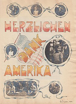 "Sincere thanks America". Scrapbook given to American Quaker relief program to aid German children, 1921.