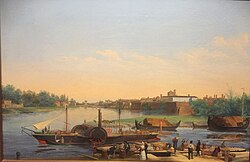 The port at the confluence of the Naviglio Pavese in Ticino with the steamship Countess Clementine, around 1859, Pavia Civic Museums