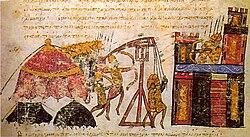 The army of Nikephoros employing a trebuchet to besiege a Hamdanid fortress.