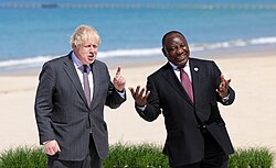 Ramaphosa alongside UK Prime Minister Boris Johnson at the 47th G7 summit, 12 June 2021
