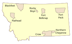 Map of Indian Reservations in the state of Montana including the Northern Cheyenne Reservation.
