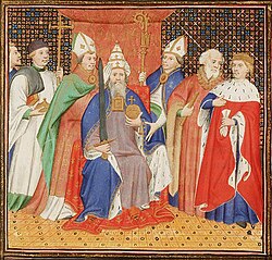 Benedict VIII crowns Emperor Henry II, as imagined in the 15th century