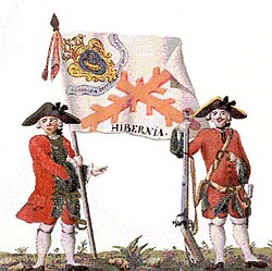 The Spanish Regiment of Hibernia, c. 1740; foreign military service remained common for Irish Catholics until banned after 1745