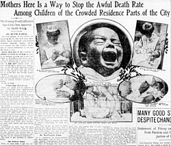 1906 headline imploring parents to attend to the cleanliness of their infants, and to expose them to the "clean air" outdoors