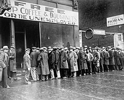 Men outside a soup kitchen during the Great Depression (1931)