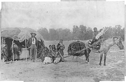 Stump Horn of the Cheyenne and his family with a horse and travois, c. 1871–1907