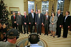 President George W. Bush meets with Al Gore and the other 2007 Nobel Award recipients, November 26, 2007.