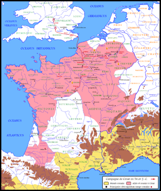 Ethnographic map of Gaul during Julius Caesar's campaign (54 BC)