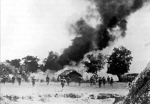4th Battalion 12th Frontier Force Regiment attacking the village of Seywa, Burma, during the Battle of Meiktila, 1945.