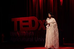 Quazi Nawshaba Ahmed speaking at TEDx Bangladesh Agricultural University