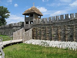 A reconstruction of a Bronze Age Lusatian culture settlement in Biskupin, 8th century BC