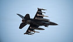 F-16 armed with AGM-88 HARMs, AIM-9X Sidewinders, and AIM-120 AMRAAMs during Operation Epic Fury