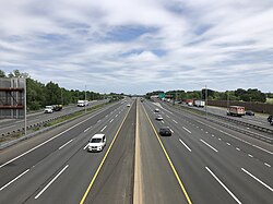 View north along the 12-lane New Jersey Turnpike (Interstate 95) in Monroe Township