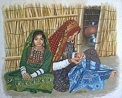 A depiction of traditional clothing of women from Sindh