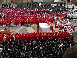 Cardinals, bishops and priests attending the funeral of Pope John Paul II