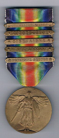 A United States World War I Victory Medal, with five medal bars