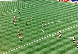 Bulgarian players celebrate victory over world champions Germany in the quarter-finals of the 1994 World Cup at Giants Stadium.