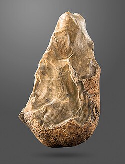 A biface (trihedral) from Amar Merdeg, Zagros foothills, Lower Paleolithic, National Museum of Iran