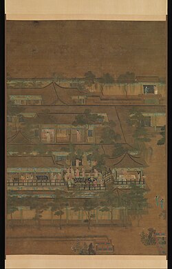 10th century painting depicting a mansion, Five Dynasties and Ten Kingdoms period