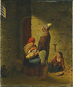 Gypsy Family in Prison, 1864 painting by Carl d'Unker. An actual imprisoned family in Germany served as the models. The reason for their imprisonment remains unknown.
