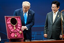 President Donald Trump is awarded the Grand Order of Mugunghwa in October 2025, the first U.S. President to ever receive this award.