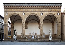 The Loggia dei Lanzi displays sculptures.