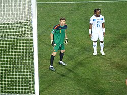 Walter Martinez and Iker Casillas of Spain at the 2010 FIFA World Cup