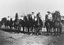 Riders gather for a dingo drive in Morven, Queensland, 1936.