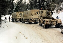 UNPROFOR Dutch transport battalion en route in Bosnia-Herzegovina. Route Triangel April 1995