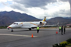 Presidential aircraft Embraer Legacy 600 arriving at Camilo Ponce Enríquez Airport in Loja, Ecuador in September 2013
