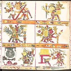 Patterns of Merchants; (1a) Huehuecoyotl, (1b) Zacatzontli, (2a) Yacatecuhtli, (2b) Tlacotzontli, (3a) Tlazolteotl and Metztli, (3b) Tonatiuh.