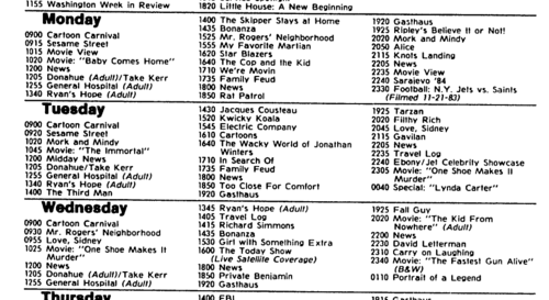 Extract from the American Forces Network TV schedule for December 1983