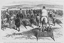 Artist's rendering of Crazy Horse and his band of Oglala on their way from Camp Sheridan to surrender to General Crook at Red Cloud Agency