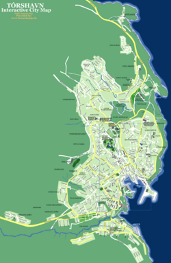 A map of Tórshavn showing road links