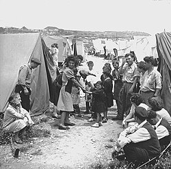 Jewish refugees at a Ma'abarot transit camp, 1950