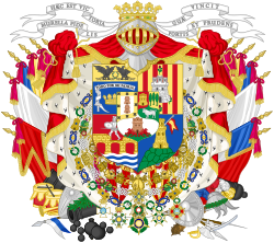 Flags as supporters and orders in the armoury of the Prince of Vergara.