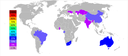 Percentage of manganese output in 2006 by countries[61]