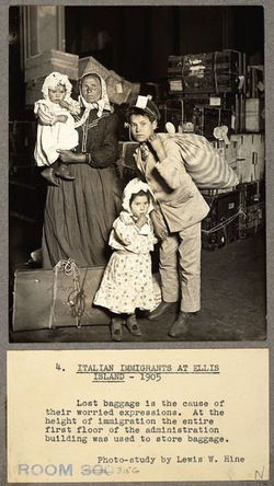 Italian immigrants arriving at Ellis Island in 1905