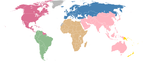 Map of the World with the six confederations: