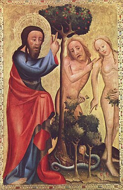 God, in the person of the Son, confronts Adam and Eve, by Master Bertram (d. c. 1415).