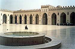 The Al-Hakim Mosque in Cairo, commissioned by al-Aziz in 990 and completed by al-Hakim in 1013 (later renovated in the 1980s by the Dawoodi Bohra)[129]