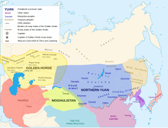 The Northern Yuan dynasty and Turco-Mongol residual states and domains by the 15th century