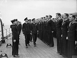King George VI visiting the Home Fleet based at Scapa Flow, March 1943