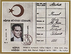 Atatürk's identity document with serial number 993 814