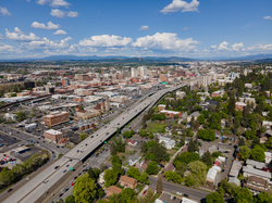 Aerial view of the downtown Spokane viaduct, constructed in stages between 1965 and 1971