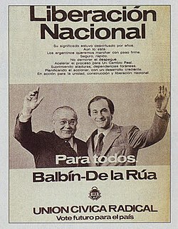 Advertisement for the September 1973 general elections, for the Ricardo Balbín-Fernando de la Rúa ticket