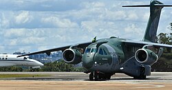 The C-390, developed by Embraer, the third largest producer of civil aircraft, after Boeing and Airbus[269]