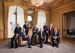 The official photo of the Swiss Federal Council in 2026 (from left to right):Viktor Rossi (Federal chancellor)Beat JansAlbert RöstiIgnazio Cassis (Vice president in 2026)Guy Parmelin (President in 2026)Karin Keller-SutterElisabeth Baume-SchneiderMartin Pfister
